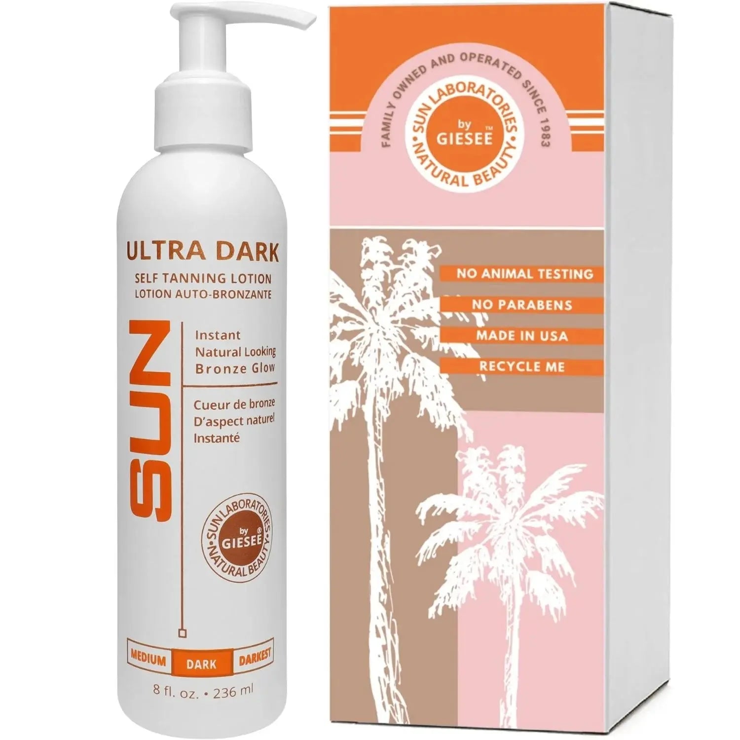 Organic Self Tanner Lotion Ultra Dark 8oz by Sun Laboratories Giselle Cosmetics