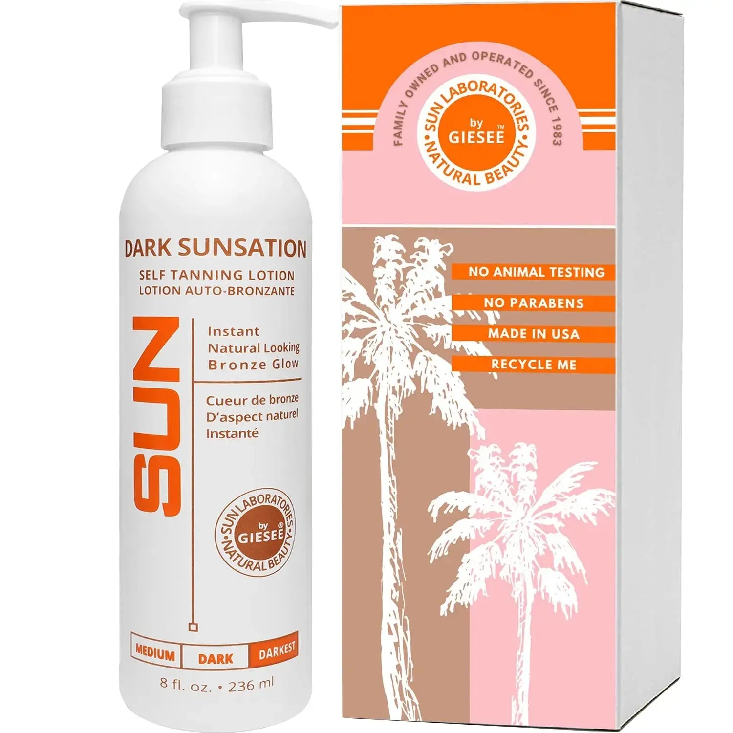 Dark Sunsation Self Tanning lotion Very Dark 8oz Giselle Cosmetics