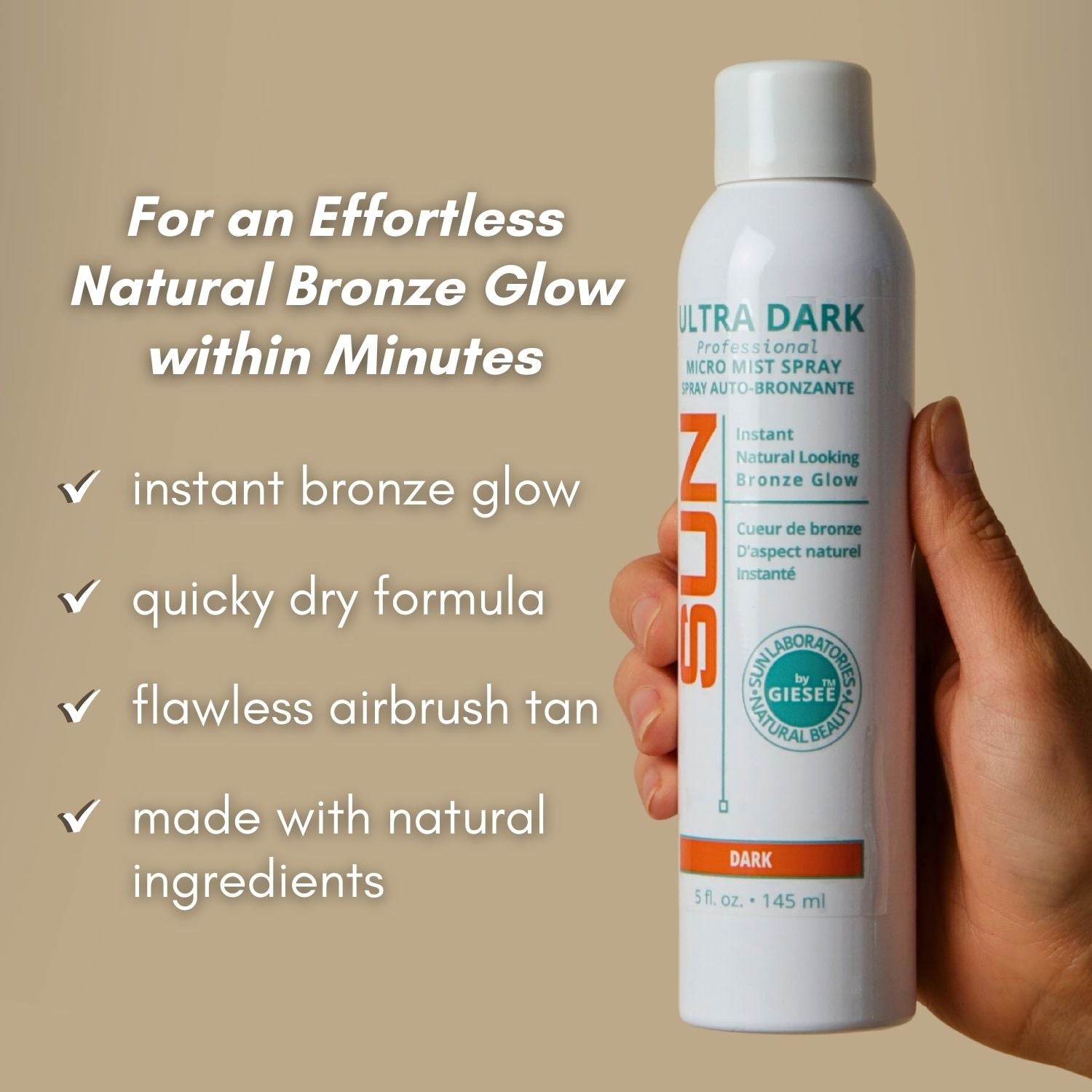 Spray Tan Can Self Tanner Micro Mist Ultra Dark with Tanning Mitt Natural Sunless Airbrush, Body and Face for Bronzing and Golden Tan - Natural Sunless Airbrush | Sunless Tan Spray |nstant Bronze