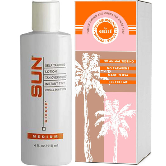 Sun Laboratories Tan Overnight Self Tanning Lotion 4 fl oz.Self Tanner - Natural Sunless Tanning Lotion, Body and Face for Bronzing and Golden Tan - Medium Sunless Bronzer Flawless Fake Tanning