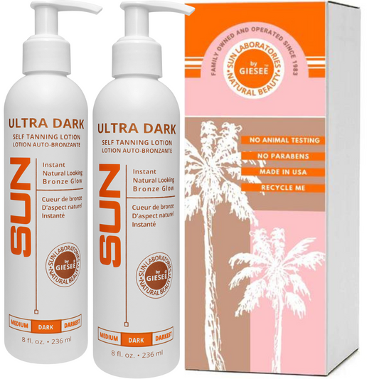 Sun Laboratories Ultra Dark Self Tanning Lotion - Set of 2 - 8 fl oz Sunless Tanning Lotion - Light to Medium tones | Sunless Bronzer | Flawless Fake Tanning Gel Lotion | Sunless Tan Cream