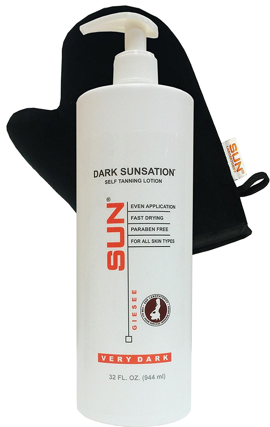 Dark Sunsation Very Dark Self Tanning Lotion 32 Fl oz Value Size + Sun Laboratories Self Tanning Mitt for Flawless Deep Rich Tan